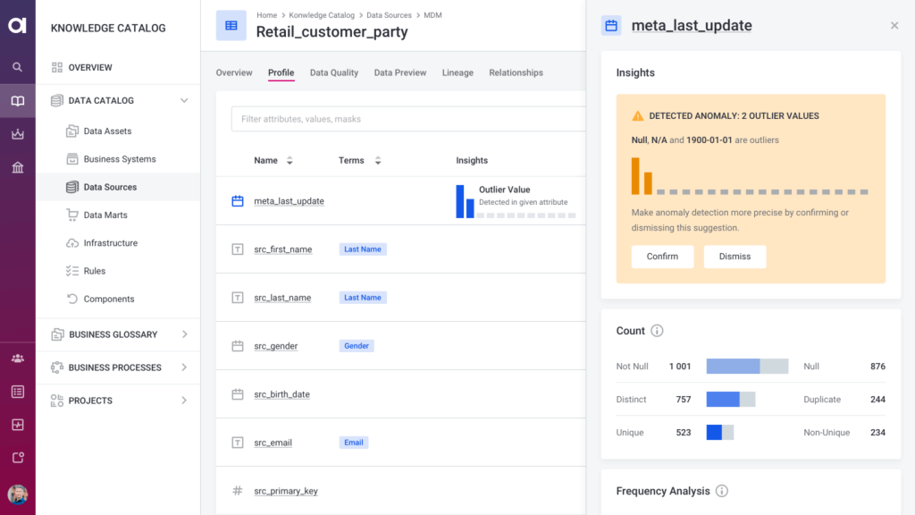 An image showing retail industry data cataloguing in Ataccama product