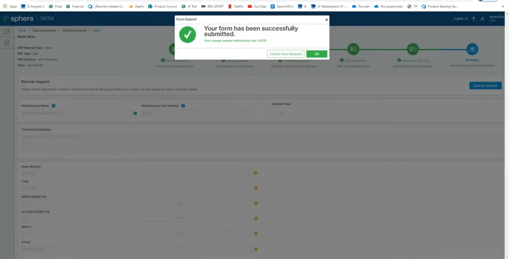 An image showing new data record creation in Sphera