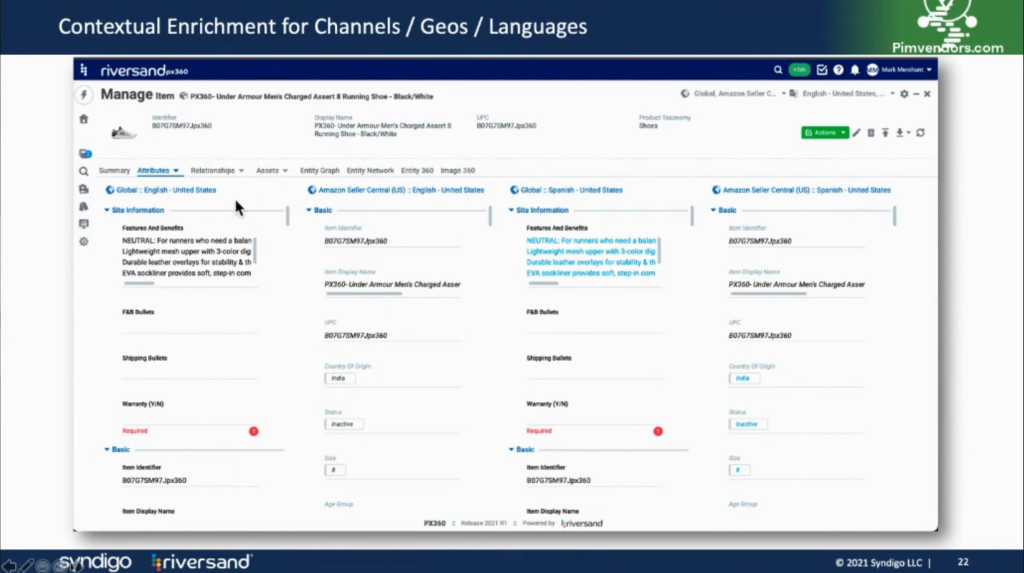 An image showing item data management in the Syndigo Riversand platform