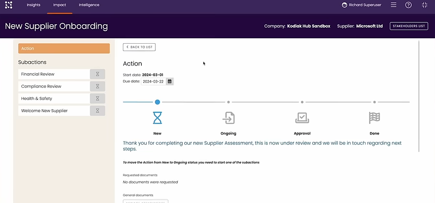 An image showing data governance process for a vendor onboarding carried out in Kodiak's platform
