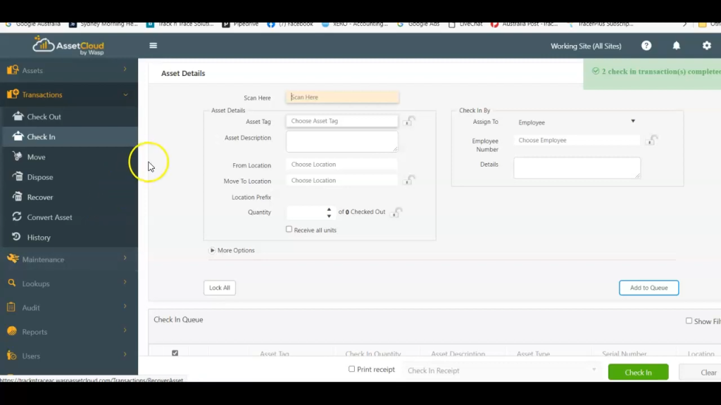 AssetCloud fixed asset management platform for asset tracking, check-in/check-out workflows, location management, and employee asset assignments