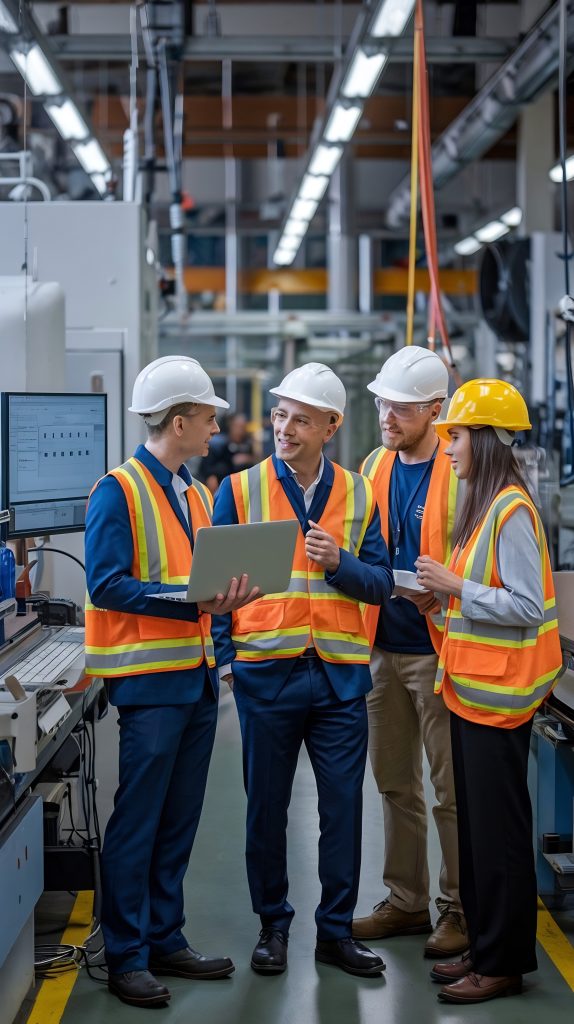 A factory or plant floor with digital overlays