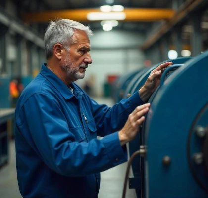 Maintenance technician inspecting industrial machinery for predictive MRO data optimization
