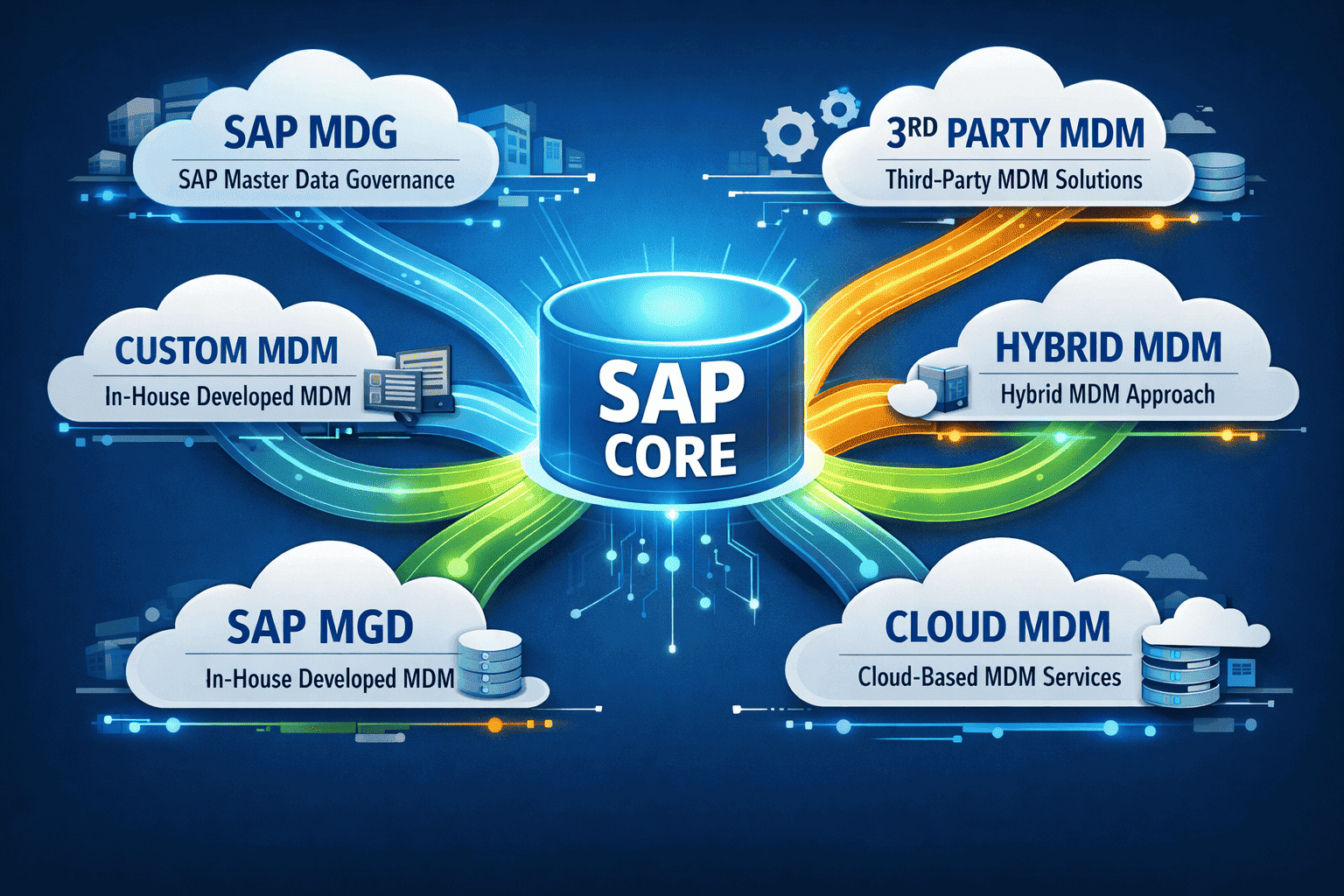Illustration comparing alternatives to SAP MDG through multiple data governance paths.