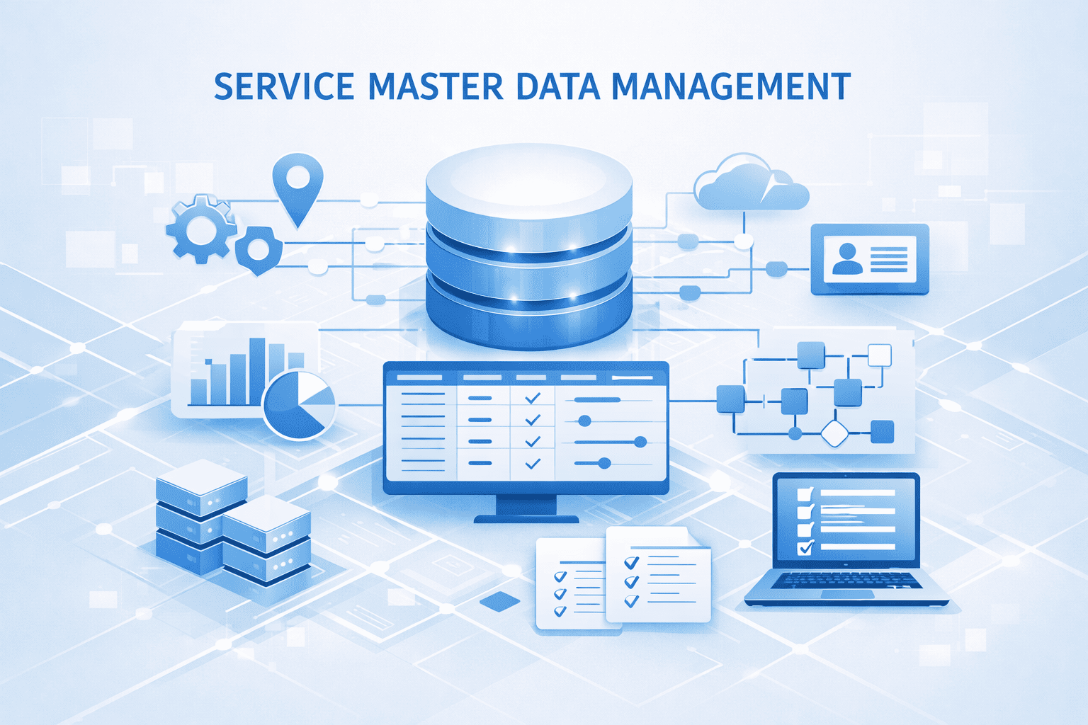 An image showing service master data management and analytics visualization