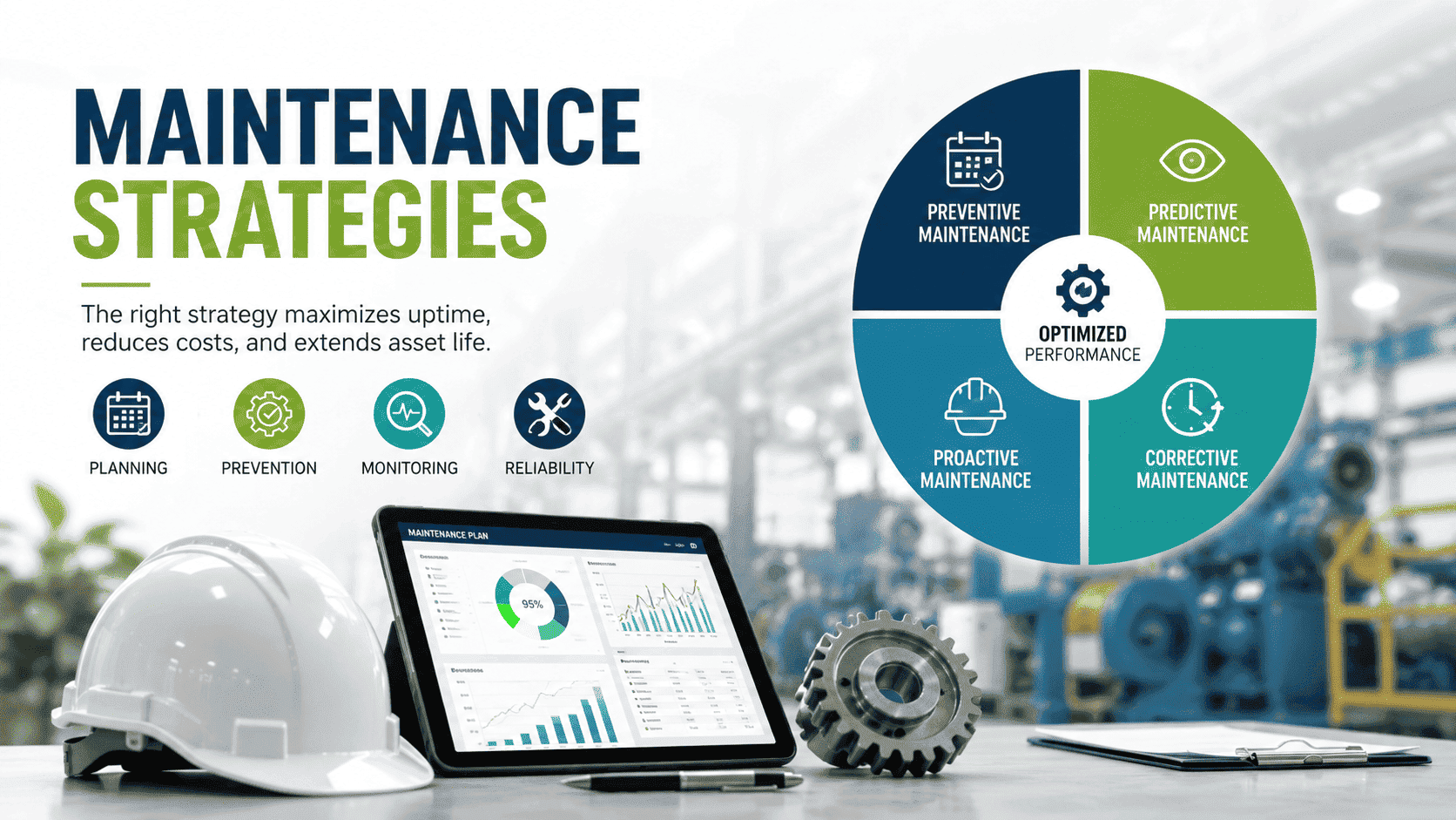 Maintenance strategies framework for improving asset reliability, reducing downtime, and optimizing equipment performance.