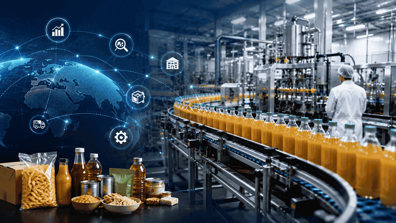 Food and beverage manufacturing line and spare parts storeroom